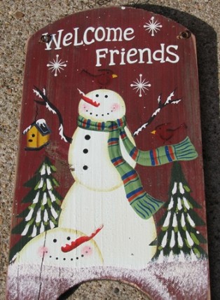 41974WF - Welcome Friends Snowman wood sign 