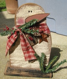 Wood Snowman on Base 47024S  with Berries, metal star and tree branches