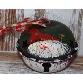 Santa Green Bell Metal Christmas Ornament