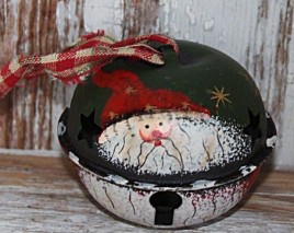 Santa Green Bell Metal Christmas Ornament