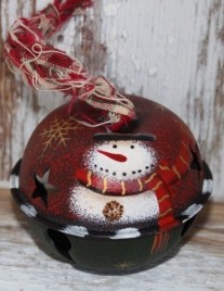 Christmas Ornament Snowman with Top Hat Red/Green Bell Metal 