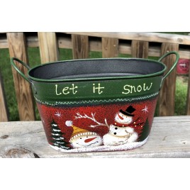 Christmas Snowman 79433NB Let It Snow Metal Basket 