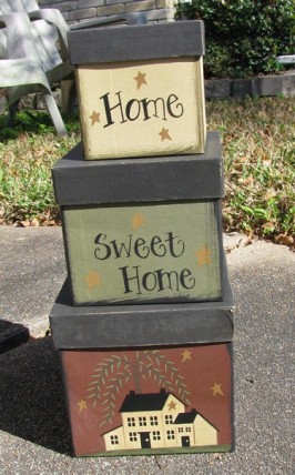 Primitive Nesting boxes 53527set of 3 Home Sweet Home Paper Mache' Primitive Nesting boxes 53527set of 3 Home Sweet Home Paper Mache'