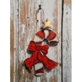 5663 Wood Candy Cane Ornament with Gold Star 