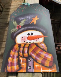 Snowman Decor 5668 - Snowman wood gift tag green 