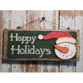 Snowman with Hat Decor 5733 - Happy Holidays Snowman Burlap  Sign 