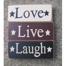 Primitive Wood Blocks 59217 - Live Love and Laugh Blocks set of 3 (Cream,Burgundy and Black)