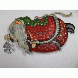 603316-Tin Santa Ornament green cap 