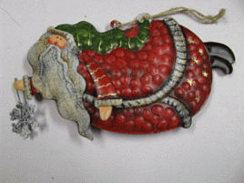 603316-Tin Santa Ornament green cap 