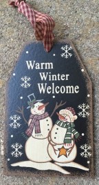 6089WWW- Warm Winter Welcome snowman wood gift tag 