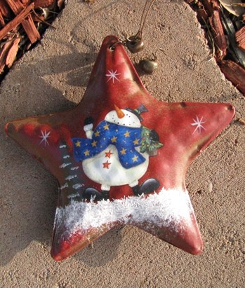 62284N - Snowman Red Metal Star Ornament 62284N - Snowman Red Metal Star Ornament