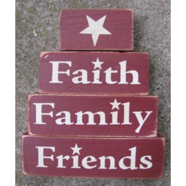Primitive Wood Blocks 67701-Faith Family Friends set of 4/blocks