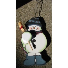Wood Snowman Ornament 72 - Snowman with Broom