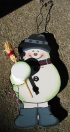Wood Snowman Ornament 72 - Snowman with Broom