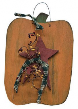 Fall Decor 7548PUMP - Hanging Pumpkin with Star, Homespun Ribbon and Pip Berries