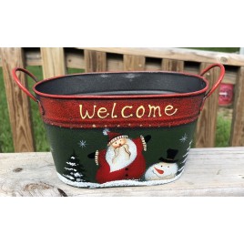 Christmas Santa-Snowman 79433NB Welcome Metal Basket 