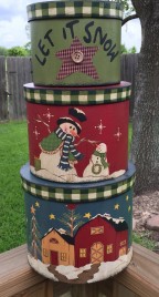 79677 Let it Snow Snowman Nesting Boxes set of 3 Paper Mache'