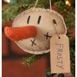 -Primitive Snowman 7D3134 Frosty Tag Head Ornament