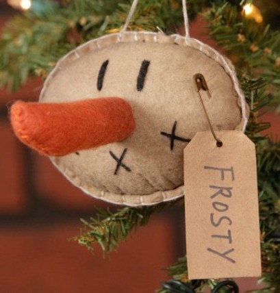 -Primitive Snowman 7D3134 Frosty Tag Head Ornament -Primitive Snowman 7D3134 Frosty Tag Head Ornament