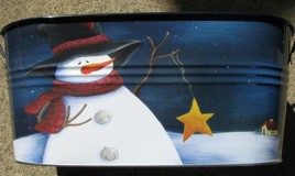 82004 - Oval Painted Snowman Metal Tub