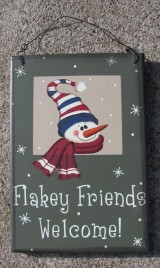 Snowman Wood Sign 8303G - Flakey Friends Welcome