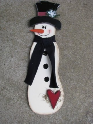 8363B  Wood Snowman with Blue Scarf 