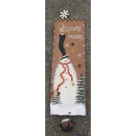 885966S   Rectangle Board Snowman with Bell Wood Sign