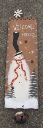 885966S   Rectangle Board Snowman with Bell Wood Sign