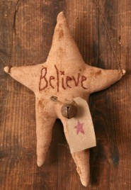 8D0004 PC Primitive Fabric Star  Believe with bell and tag 