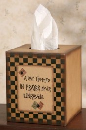 Primitive Tissue Box Cover 8TB2505-Day Hemmed in Prayer Never Unravels