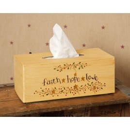 Primitive Tissue Box Cover Paper Mache' 8TB323-Faith Hope Love Rectangle 