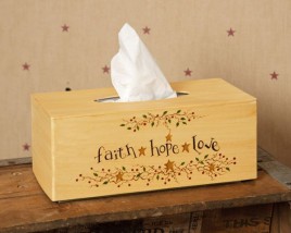 Primitive Tissue Box Cover Paper Mache' 8TB323-Faith Hope Love Rectangle 