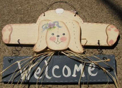 903RB - Welcome Rabbit Blue Banner wood sign  903RB - Welcome Rabbit Blue Banner wood sign
