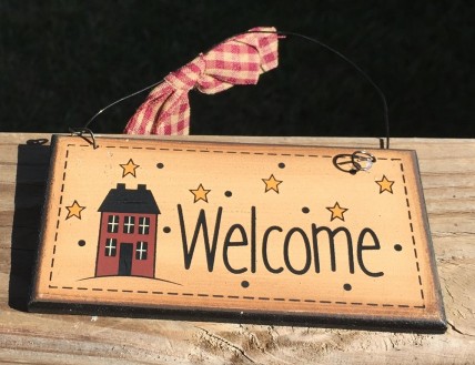 Primitive mini wood Sign 91176W - Welcome Salt Box House 