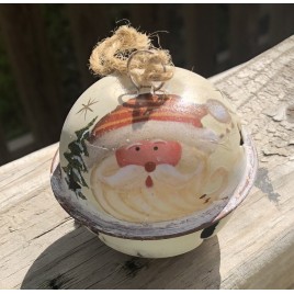 989228 Cream Bell Ornament with Santa Red Hat Metal Christmas Ornament 