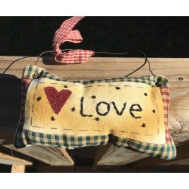 99280L Love Primitive Mini Pillow with gingham ribbon  