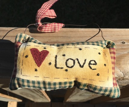 99280L Love Primitive Mini Pillow with gingham ribbon  