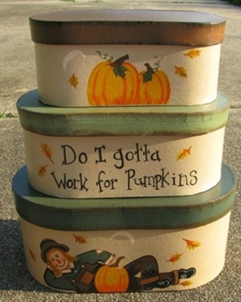 Primitive Scarecrow Nesting Boxes B11SC - Fall Stacking Boxes s/3 Paper Mache' 