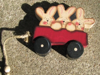 Wood Shelf Sitter C0207 - Rabbit in Wagon Wood Shelf Sitter C0207 - Rabbit in Wagon