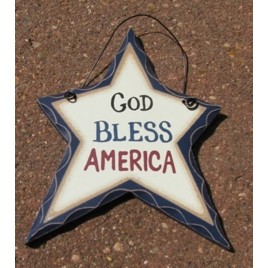 wd813 - God Bless America Hanging Wood Star