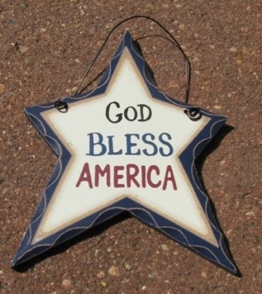 wd813 - God Bless America Hanging Wood Star