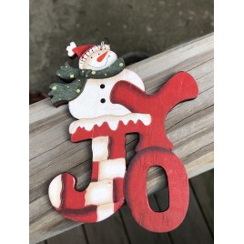 Wood Snowman Joy  Christmas Ornament 