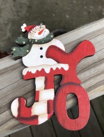 Wood Snowman Joy  Christmas Ornament 