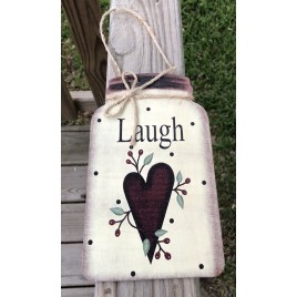 Primitive Decor Laugh w/berries and Heart Mason Jar 