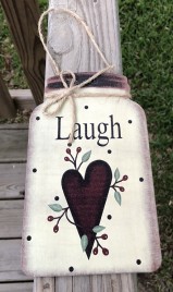 Primitive Decor Laugh w/berries and Heart Mason Jar 