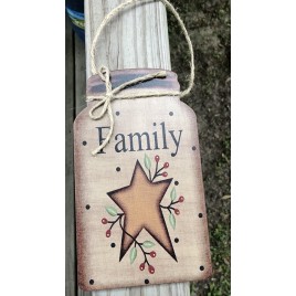 Primitive Decor Family w/berries and star Mason Jar 