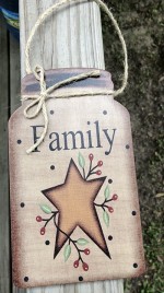 Primitive Decor Family w/berries and star Mason Jar 