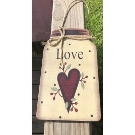 Primitive Decor Love w/berries and star Mason Jar 