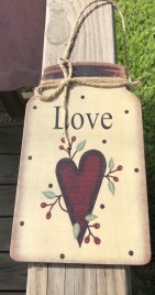 Primitive Decor Love w/berries and star Mason Jar 