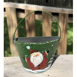 512-79432NB Metal Santa Half Bucket Christmas Ornament 